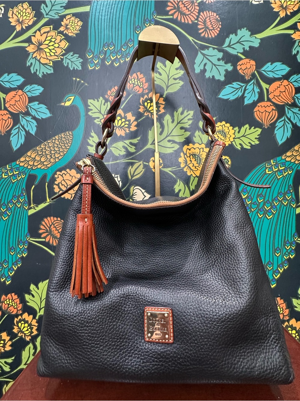 Dooney & Bourke Pebble Grain Black Leather Tassel Hobo Shoulder Bag w/ Dust Bag - Picture 4 of 15